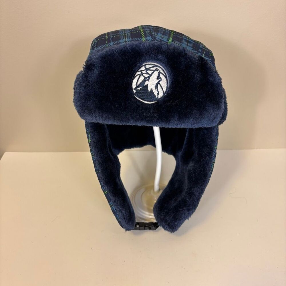 Minnesota Timberwolves Blue with Green Plaid Fur Detail Trapper Winter Hat
